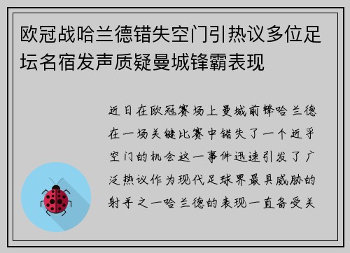 欧冠战哈兰德错失空门引热议多位足坛名宿发声质疑曼城锋霸表现